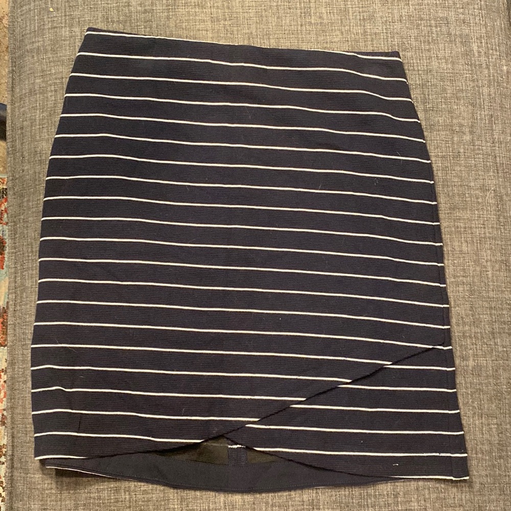LOFT Asymmetrical Navy Stripe Bandage Skirt